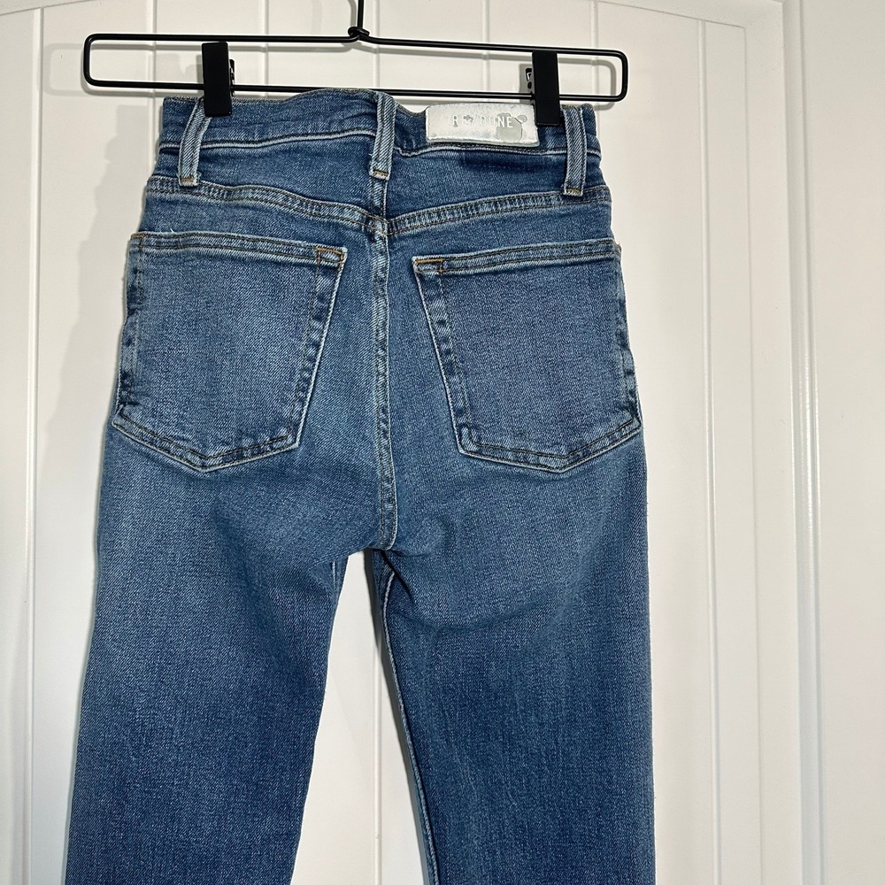 RE/DONE High Rise Ankle Crop Distressed Raw Hem Blue Jeans Size 23 - Picture 5 of 13